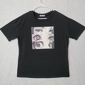 Romwe Graphic Print 3D Anime T-shirt Mens Size Med Black Character Eyes